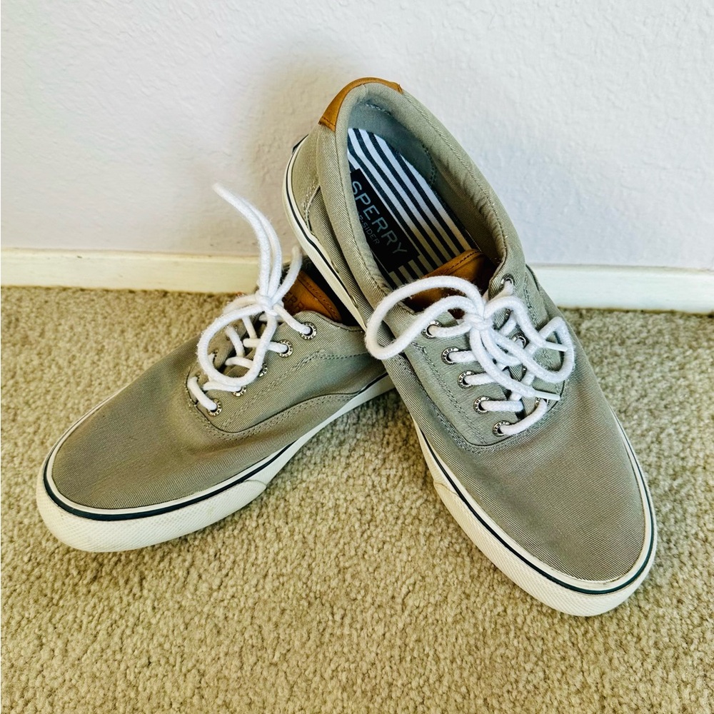Sperry Men's Striper II CVO Low Sneaker, Salt-Washed Twill Upper, Grey, 9.5